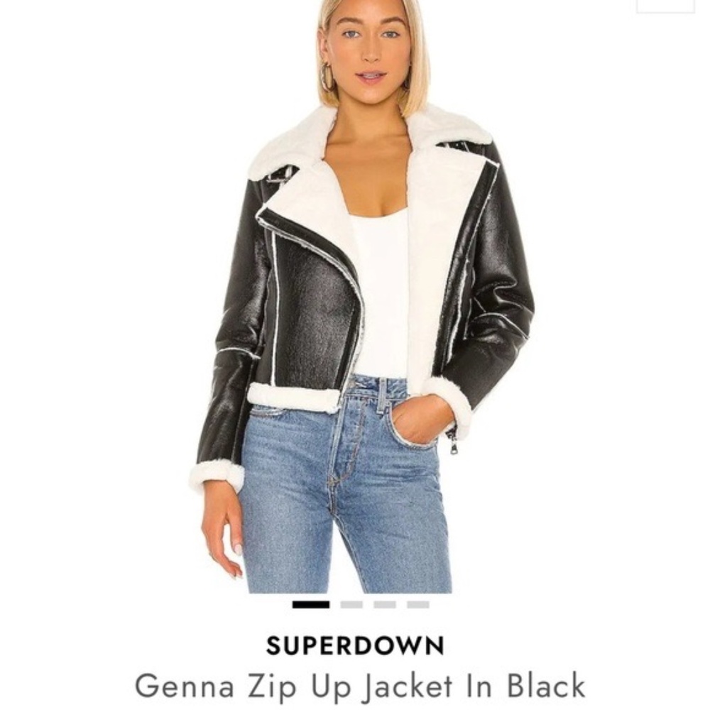 Superdown Genna Black Faux Leather Shearling Moto Jacket Small